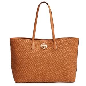 Tory Burch Duet Woven Leather Tote - Saddle
